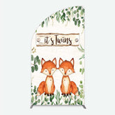 Lofaris It’s Twins Baby Shower Half Moon Arch Backdrop Cute Fox Woodland Animals with Greenery Rustic Welcome Sign Photo Prop