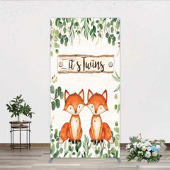Lofaris It’s Twins Baby Shower Rectangle Backdrop Cute Fox Woodland Animals with Greenery Rustic Welcome Sign Photo Prop