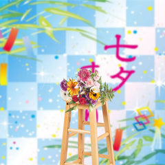 Lofaris Japanese Leaves Blue Plaid Tanabata Festival Backdrop