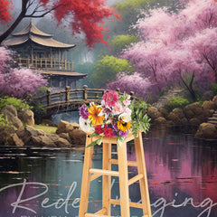 Lofaris Japanese Spring Garden Cabin Lake Photo Backdrop