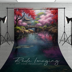 Lofaris Japanese Spring Garden Cabin Lake Sweep Backdrop