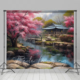 Lofaris Japanese Spring Garden Lake Cabin Photo Backdrop