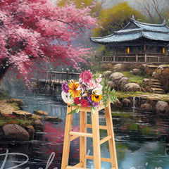 Lofaris Japanese Spring Garden Lake Cabin Photo Backdrop