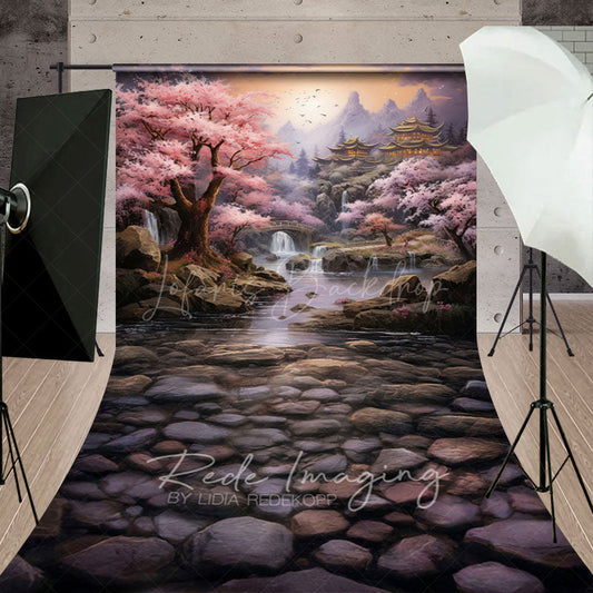 Lofaris Japanese Spring Sakura Garden Natural Photo Backdrop