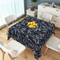 Lofaris Japanese Style White Butterfly and Bamboo Rectangle Tablecloth Navy Blue Oriental Pattern Table Cover