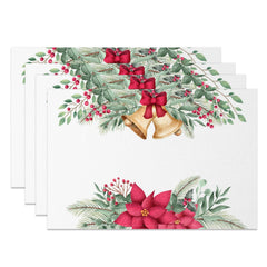 Lofaris Jingle Bell Cherry Poinsettia Xmas Set Of 4 Placemats
