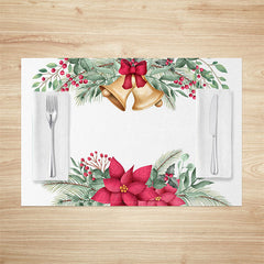 Lofaris Jingle Bell Cherry Poinsettia Xmas Set Of 4 Placemats