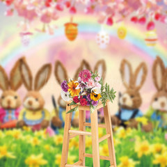 Lofaris Joyful Bunny Gathering Pink Sakura Easter Backdrop