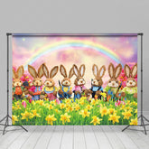 Lofaris Joyful Bunny Gathering Yellow Daisy Meadow Backdrop