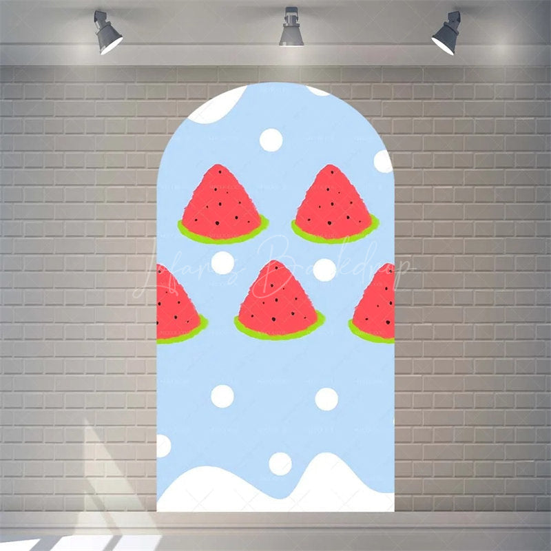 Lofaris Juicy Watermelon Slice Arch Backdrop Fun Cartoon Fruit Design Colorful Party Photo Booth Decor