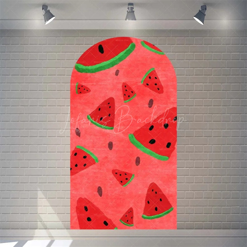 Lofaris Juicy Watermelon Slice Arch Backdrop Fun Cartoon Fruit Design Colorful Party Photo Booth Decor