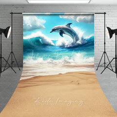 Lofaris Jumping Dolphin Ocean Waves Summer Backdrop Seamless Beach Sand Sweep Portrait Studio Background