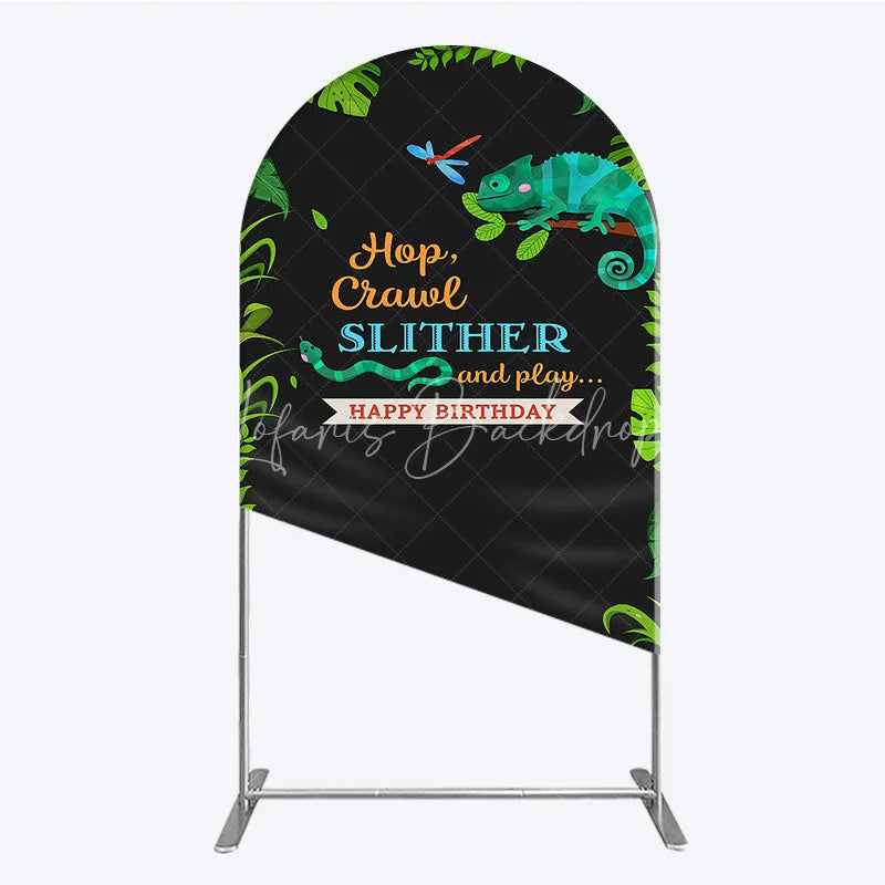 Lofaris Jungle Animals Happy Birthday Arch Backdrop Kit Tropical Reptile Safari Party Decor for Kids
