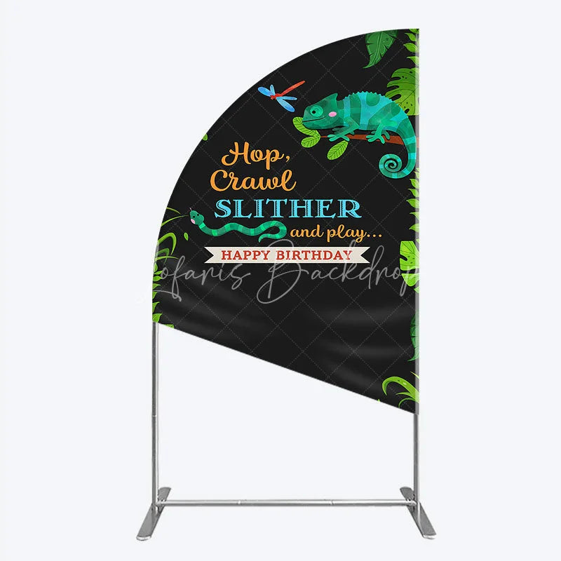 Lofaris Jungle Animals Happy Birthday Half Moon Arch Backdrop Kit Tropical Reptile Safari Party Decor for Kids