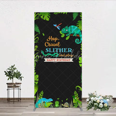 Lofaris Jungle Animals Happy Birthday Rectangle Backdrop Kit Tropical Reptile Safari Party Decor for Kids