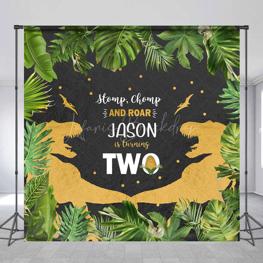 Lofaris Jungle Baby Dinosaur Custom Name 2nd Birthday Backdrop