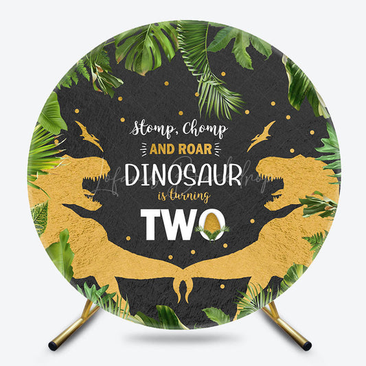Lofaris Jungle Dinosaur Is Turning Two Round Birthday Backdrop