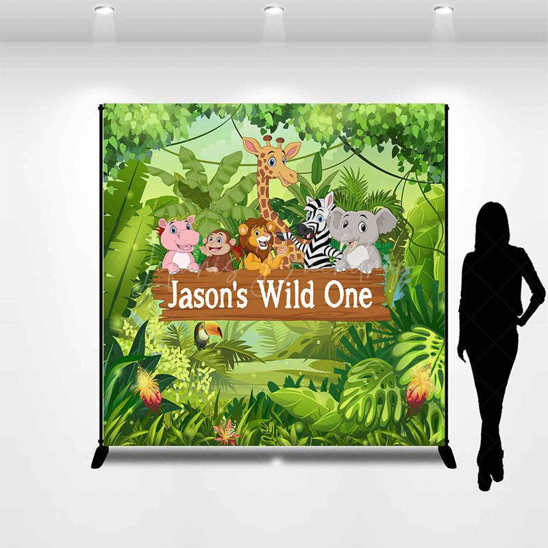 Lofaris Jungle Forest Animal Custom First Birthday Backdrop