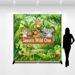 Lofaris Jungle Forest Animal Custom First Birthday Backdrop