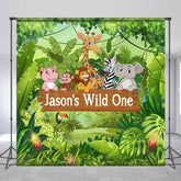 Lofaris Jungle Forest Animal Custom First Birthday Backdrop