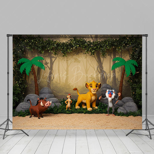 Lofaris Jungle Forest Lovely Cartoon Cake Smash Backdrop
