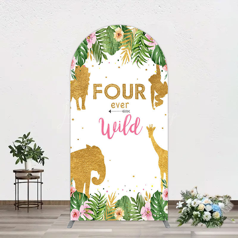 Lofaris Jungle Gold Four Ever Wild Birthday Arch Backdrop
