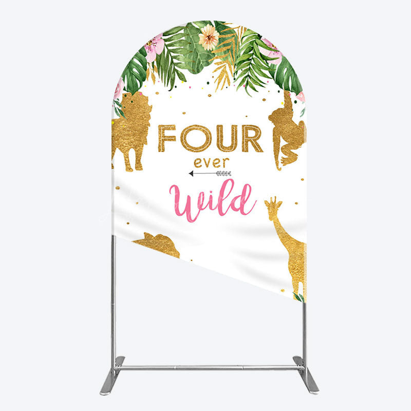 Lofaris Jungle Gold Four Ever Wild Birthday Arch Backdrop