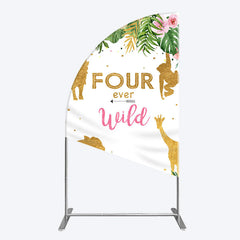 Lofaris Jungle Gold Four Ever Wild Birthday Half Moon Arch Backdrop