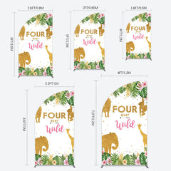 Lofaris Jungle Gold Four Ever Wild Birthday Half Moon Arch Backdrop