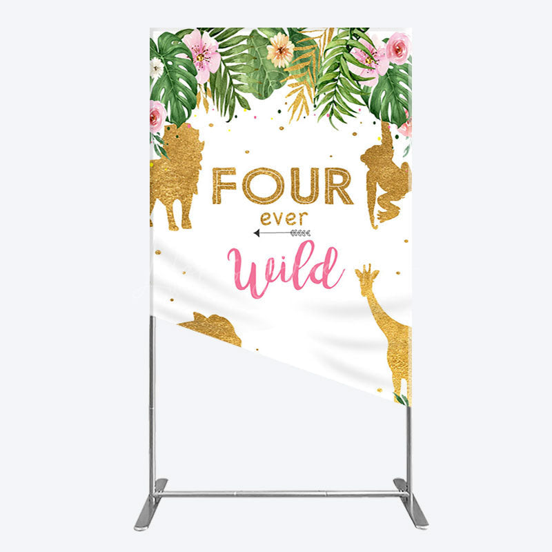 Lofaris Jungle Gold Four Ever Wild Birthday Rectangle Backdrop