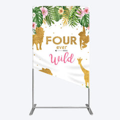 Lofaris Jungle Gold Four Ever Wild Birthday Rectangle Backdrop