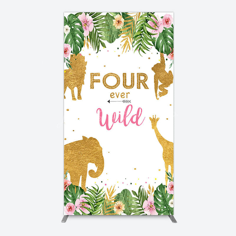 Lofaris Jungle Gold Four Ever Wild Birthday Rectangle Backdrop