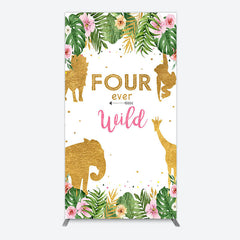 Lofaris Jungle Gold Four Ever Wild Birthday Rectangle Backdrop