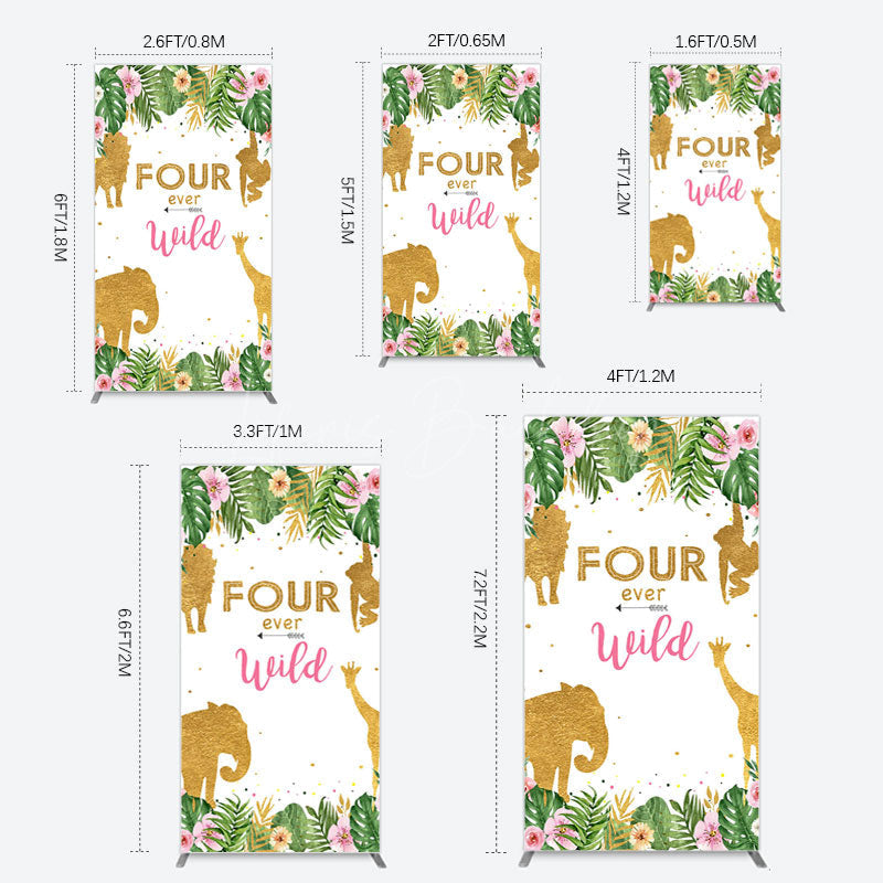Lofaris Jungle Gold Four Ever Wild Birthday Rectangle Backdrop