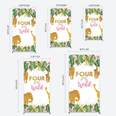 Lofaris Jungle Gold Four Ever Wild Birthday Rectangle Backdrop