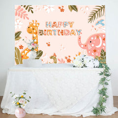 Lofaris Jungle Leaf Animals Floral Happy Birthday Backdrop
