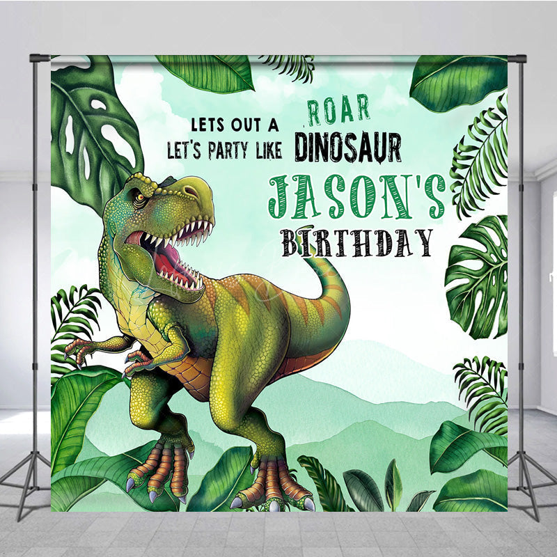 Lofaris Jungle Monstera Dinosaur Custom Birthday Backdrop