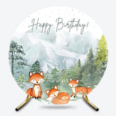 Lofaris Jungle Mountain Fox Circle Happy Birthday Backdrop