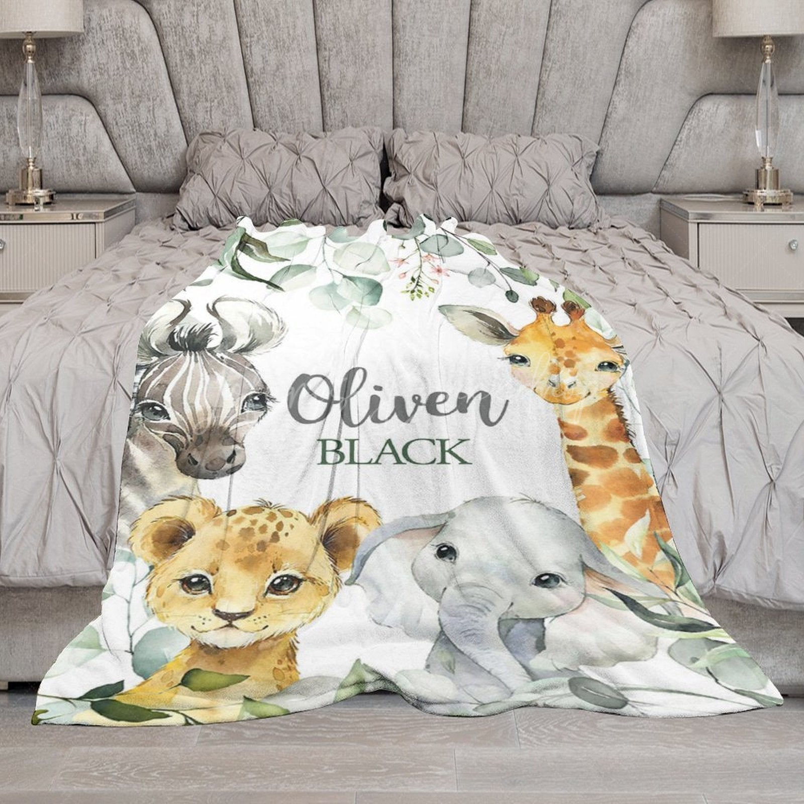 Lofaris Jungle Safari Wild Baby Animals Custom Name Blanket