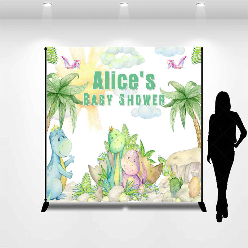 Lofaris Jungle Tree Dinosaur Custom Name Baby Shower Backdrop