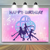 Lofaris K-Pop Girl Group Themed Happy Birthday Backdrop 80s Retro Grid with Music Notes Dance Party Photo Booth Decor