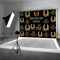 Lofaris Kentucky Derby Backdrop Horseshoe and Red Rose Pattern Horse Racing Party Step Repeat Background
