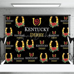 Lofaris Kentucky Derby Backdrop Horseshoe and Red Rose Pattern Horse Racing Party Step Repeat Background