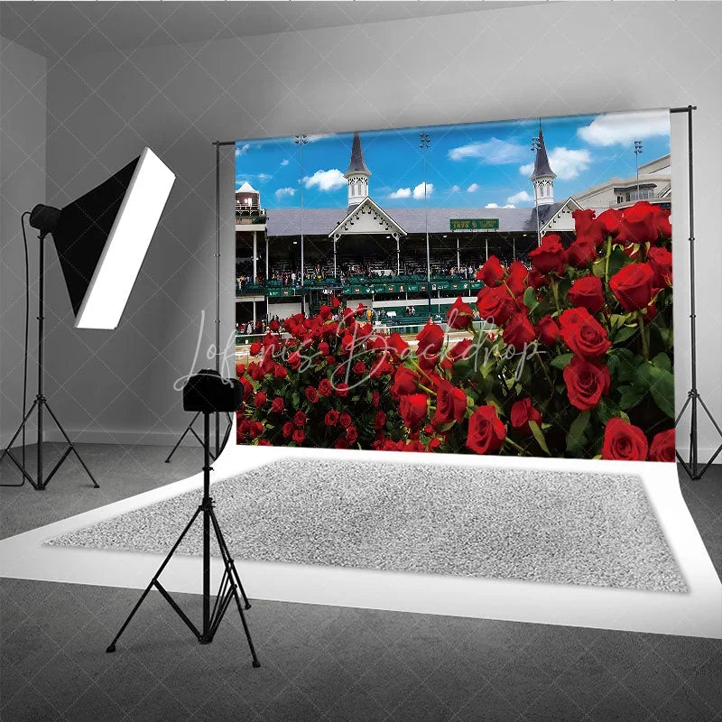 Lofaris Kentucky Derby Horse Racing Backdrop Churchill Downs Twin Spires and Red Roses Photography Background
