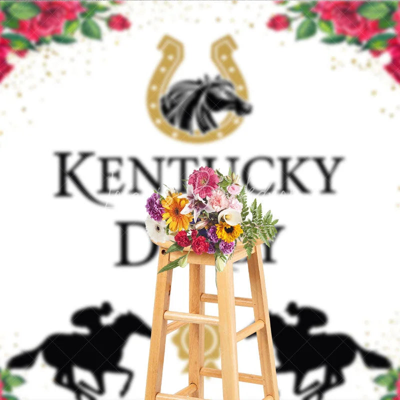 Lofaris Kentucky Derby Horse Racing Backdrop Floral Red Roses and Jockey Silhouette Party Background