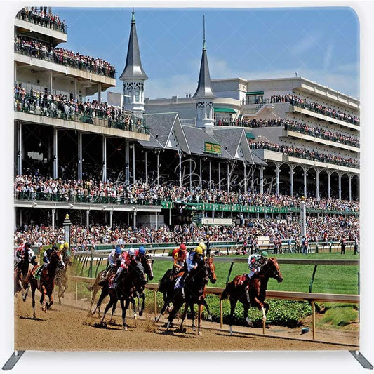 Lofaris Kentucky Derby Horse Racing Tension Fabric Backdrop Churchill Downs Style Racetrack Party Decorations