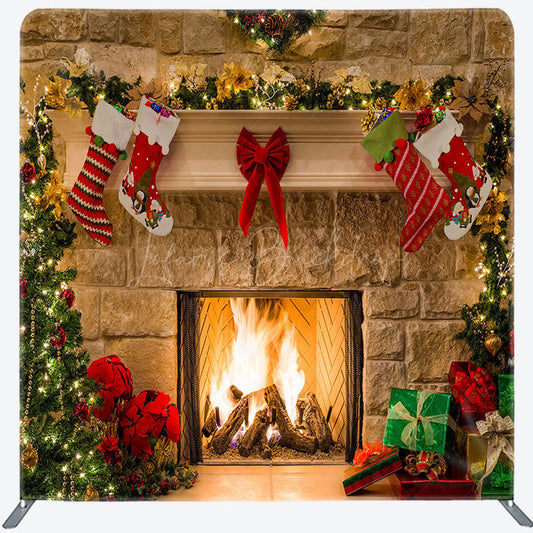 Lofaris Khaki Brick Fireplace Christmas Pillow Case Backdrop