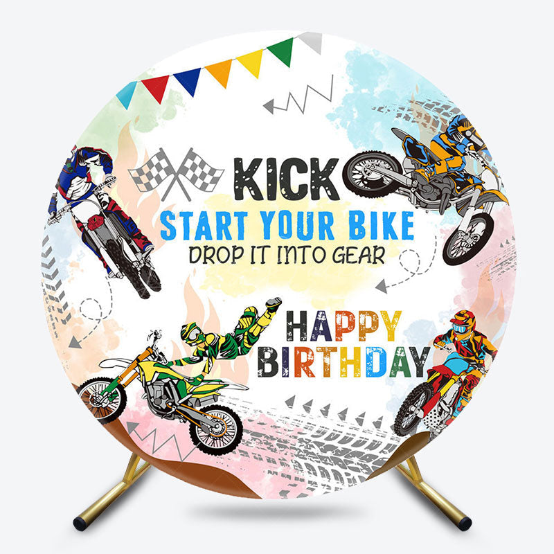 Lofaris Kick Start Your Bike Sports Round Birthday Backdrop