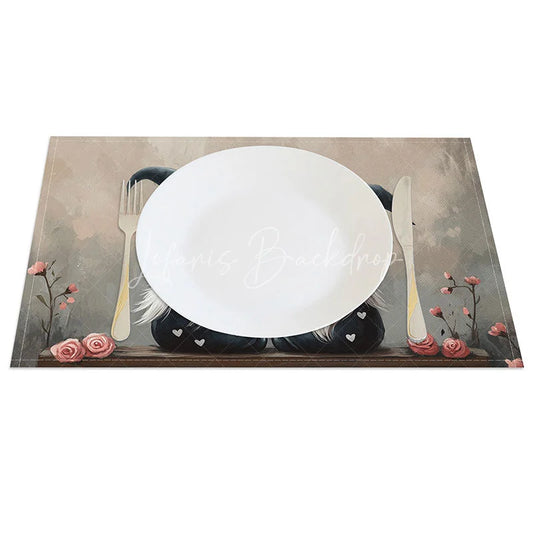 Lofaris Kissing Gnome Blue Hat Set of 4 Placemats Pink Balloon Valentine Decoration Romantic Couple Dining Table Mat