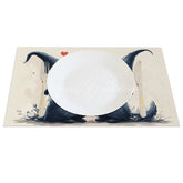 Lofaris Kissing Gnome Couple Set of 4 Placemats Floating Hearts Valentine Decoration Tall Hat Love Table Mat